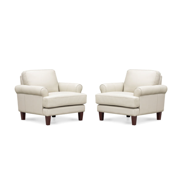 English Elm Dawn Leather Chair with Top-Grain Seating, Pocket Coil Cushions, Feather-Memory Foam Comfort, Durable Frame Off White B2705P338101