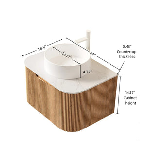 English Elm Dina Floating Bathroom Vanity with Sintered Stone Top and Crystal Glass Basin Natural Wood,White W2615S00436