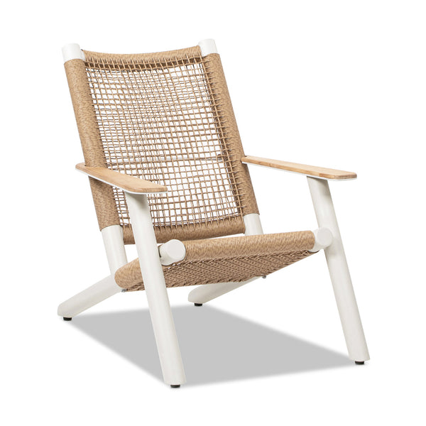 English Elm Jennifer Taylor Home - Atlas Adirondack Chair Natural Beige | All-Weather Wicker, Teak Armrests, Rust-Resistant Aluminum, Relaxed Recline Comfort B2719P320846