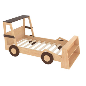 English Elm Twin Pine Treehouse Floor Bed with Padded Rails and Cabin Roofline for Kids W1580S00472