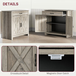 English Elm HOMCOM Rustic Farmhouse Sideboard Buffet Cabinet with Barn Doors, Drawer & Adjustable Shelves for Entryway Gray Wash W2225P229124