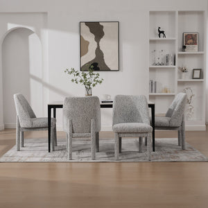 English Elm 21.46" Modern Chenille Dining Chair Set of 4 with Curved High Back, Rubberwood Legs, Comfortable Foam Seat White+Black W3189S00006