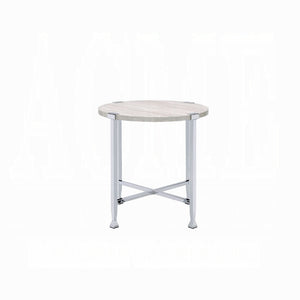 English Elm Contemporary Sofa Table with Wooden Top and X-Frame Metal Legs, Stable Modern Console for Living Room Chrome,White Oak 28 L x 31.5 W x 5 H B2741P337718