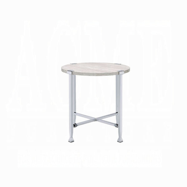 English Elm Contemporary Sofa Table with Wooden Top and X-Frame Metal Legs, Stable Modern Console for Living Room Chrome,White Oak 28 L x 31.5 W x 5 H B2741P337718