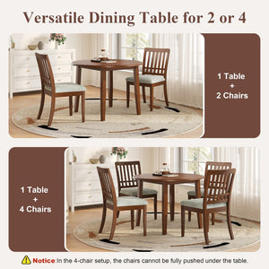English Elm 3-piece Folding Round Dining Set with Upholstered Chairs for Compact Apartment Spaces N752S000618D