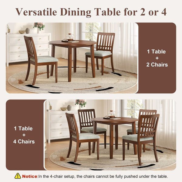 English Elm 3-piece Folding Round Dining Set with Upholstered Chairs for Compact Apartment Spaces N752S000618D