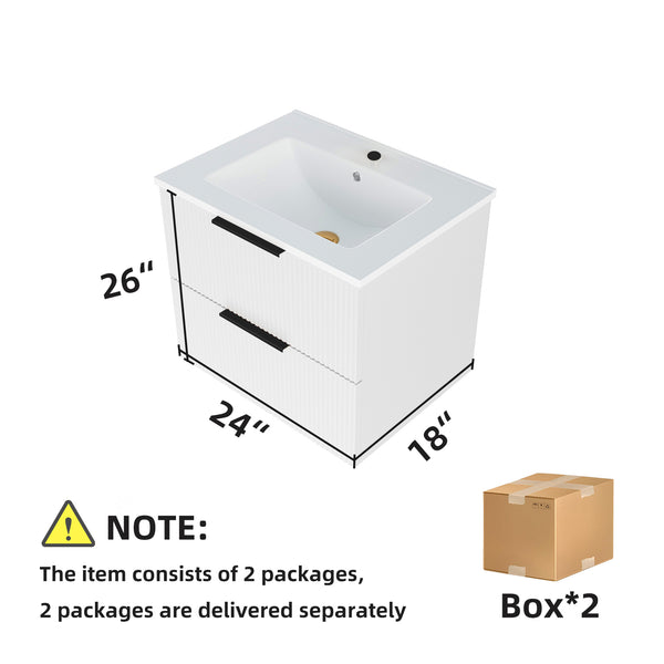 English Elm 24 Compact Bathroom Vanity with Sink — Floor-Standing Stability, Soft-Close Drawers, Large Storage, Durable Finish Matte White 26.38 L x 22.83 W x 7.87 H W3520S00004