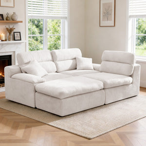 English Elm Corner Chenille Sectional Sleeper Sofa with High Back Support for Apartment Living Beige W5532S00036