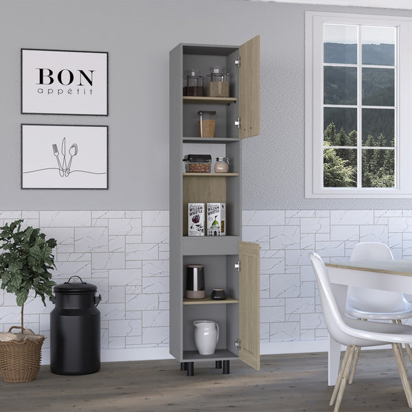 Homeroots 82" Chic Gray And Oak Wood Pantry Cabinet - Stylish Storage Solution For Organized Living Spaces  Manufactured Wood 492008