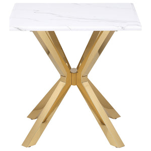 English Elm Maciel Sculptural Starburst Base Coffee Table with Faux Marble Top in Glam Gold B062S01684