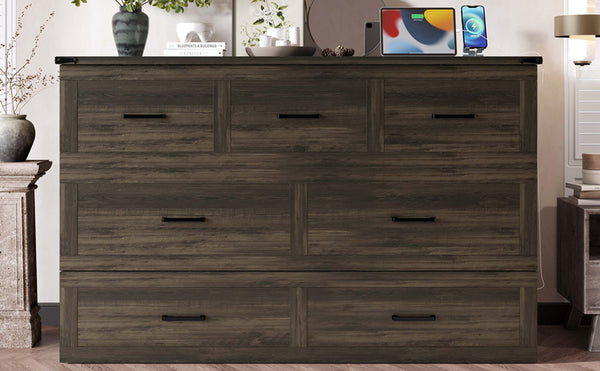 English Elm Murphy Full-Size Cabinet Bed with Built-In Charging Station, Storage Drawer & 700lb Capacity Comfort Gray 57.25 L x 27 W x 6 H N733S293997G