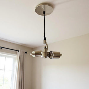 Brass Finished Two Light Metal Chandelier for Elegant Dining and Living Spaces