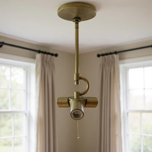 Antiqued Brass Three Light Chandelier with Industrial Bulb Style for Dining Rooms