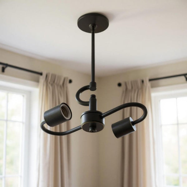 Bronze Two Light Metal Chandelier Elegant Ceiling Fixture for Dining Room Decor