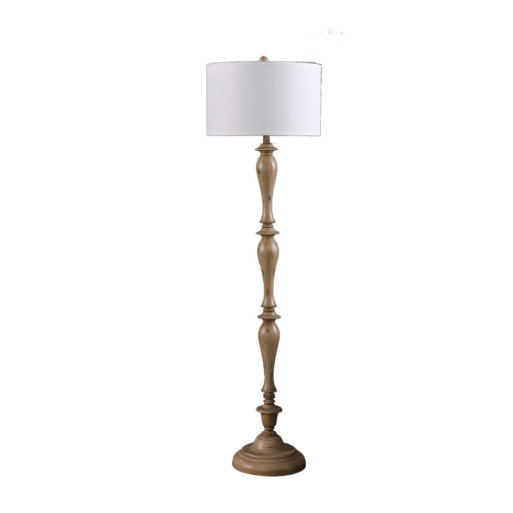 HomeRoots 62" Timeless Brown and White Polyresin Floor Lamp with Drum Shade for Coastal Farmhouse Decor 492045