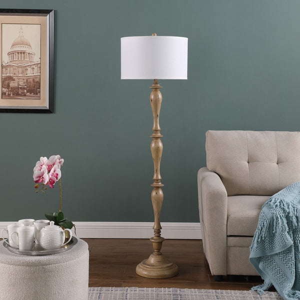 HomeRoots 62" Timeless Brown and White Polyresin Floor Lamp with Drum Shade for Coastal Farmhouse Decor 492045