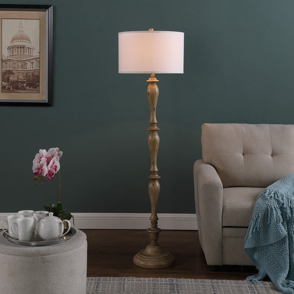 HomeRoots 62" Timeless Brown and White Polyresin Floor Lamp with Drum Shade for Coastal Farmhouse Decor 492045