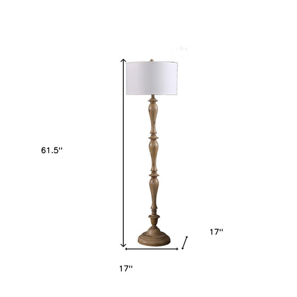 HomeRoots 62" Timeless Brown and White Polyresin Floor Lamp with Drum Shade for Coastal Farmhouse Decor 492045