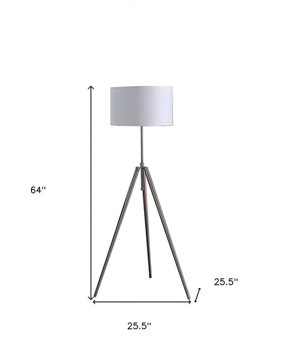 Homeroots 64" Chrome Adjustable Tripod Floor Lamp With White Shade  Metal 492046