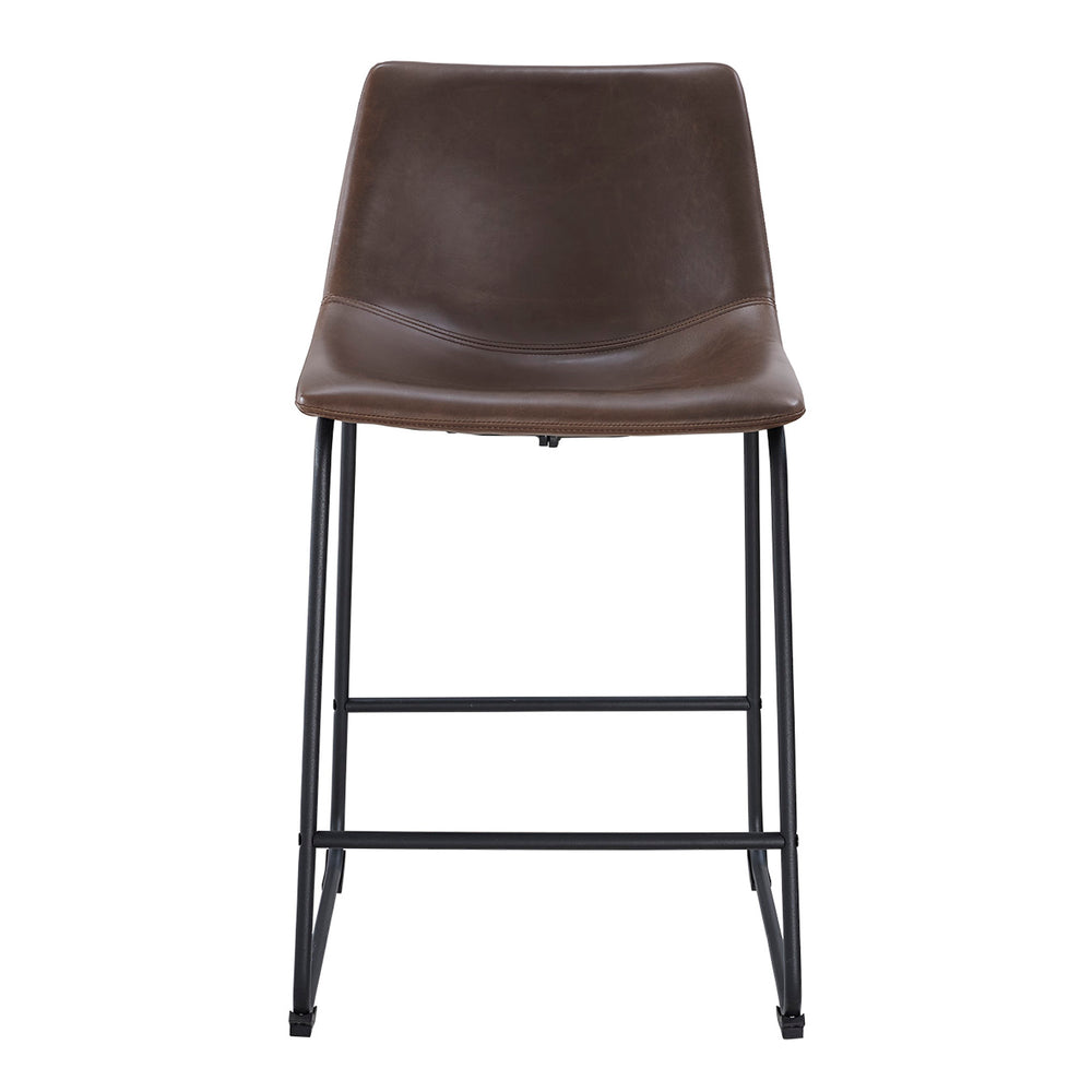 English Elm Walker Edison - Industrial Faux Leather Counter Stools Set of 2 Brown — PU Leather Seats, Industrial Steel Legs, Luxe Comfort B185P169311