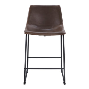 English Elm Walker Edison - Industrial Faux Leather Counter Stools Set of 2 Brown — PU Leather Seats, Industrial Steel Legs, Luxe Comfort B185P169311