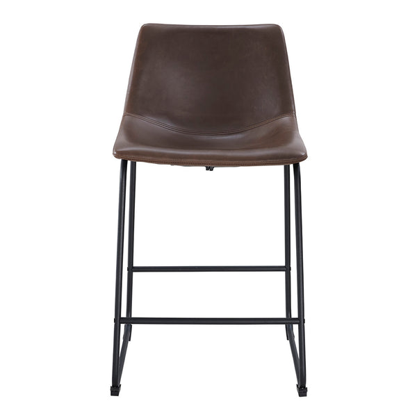 English Elm Walker Edison - Industrial Faux Leather Counter Stools Set of 2 Brown — PU Leather Seats, Industrial Steel Legs, Luxe Comfort B185P169311
