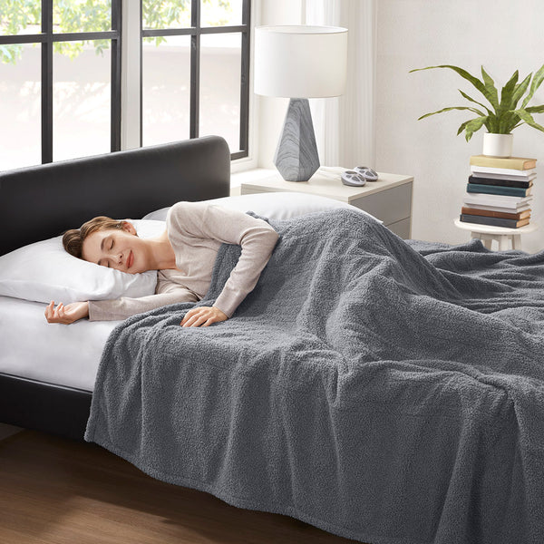 JLA Home Serta - Blanket — Plush Heated Throw with 10 Heat Settings, Overheat Protection, Machine Washable, 5-Year Warranty Grey ST54-3581