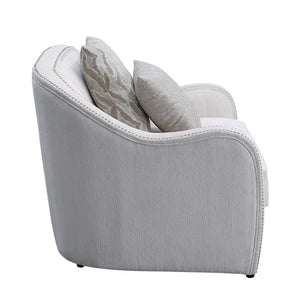 English Elm Mahler Beige Linen Loveseat with Nailhead Trim Pocket Coil Support and Four Pillows B2726P457621