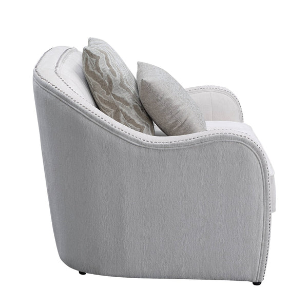 English Elm Mahler Beige Linen Loveseat with Nailhead Trim Pocket Coil Support and Four Pillows B2726P457621