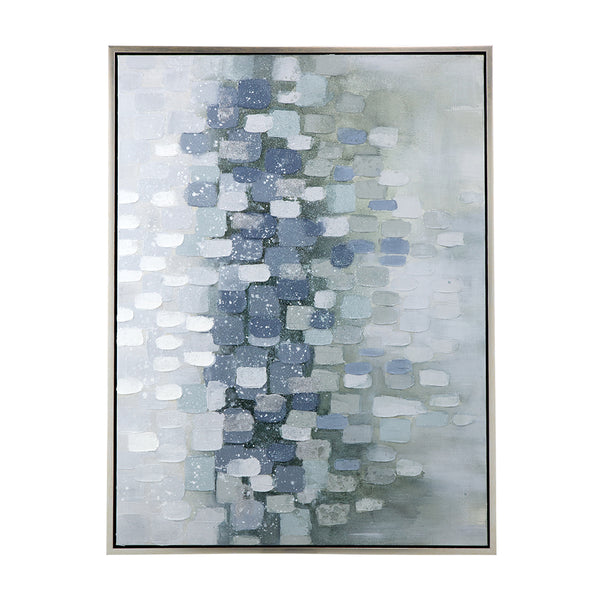 English Elm 47.2X35.4X1.5" Elegant Gray And Silver Abstract Landscape Oil Painting In Framed Modern Style W2078P313334