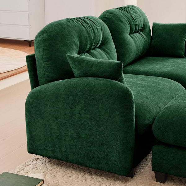 English Elm Cloud Sectional Sofa - Luxurious Green Chenille With Tufted Backrest & Modular Design For Any Space W714S01396