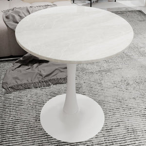 English Elm Marble-Top Round Side Table With Elegant Tapered Base, Modern Minimalist Design For Any Room W1935P353236