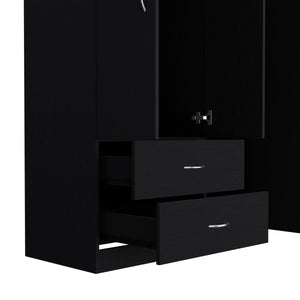 English Elm Eureka Spacious Three-Door Armoire with Two Drawers, Shelves and Rod for Organized Storage Black 39 L x 22 W x 5 H B128S00086