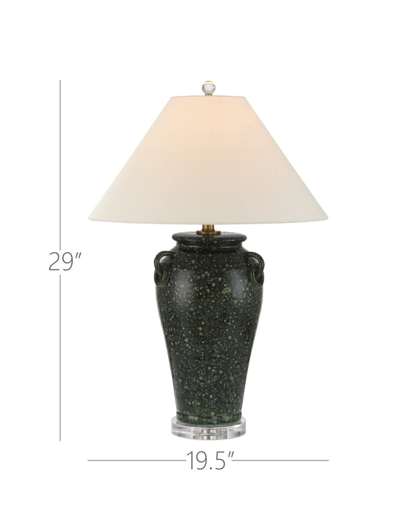Currey & Company Junko Green Table Lamp - Artisanal Terracotta Design With Antique Brass, Crystal Base & Elegant Shade Green Terracotta ,Optic Crystal 6000-1032-currey-company