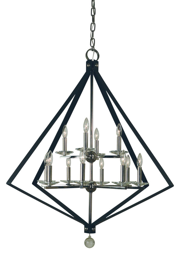 Framburg 12-light Modern Elegance Chandelier - Stunning Brushed Nickel Finish For Your Stylish Home Decor Polished Nickel With Matte Black Accents Metal 4922 Pn/Mblack