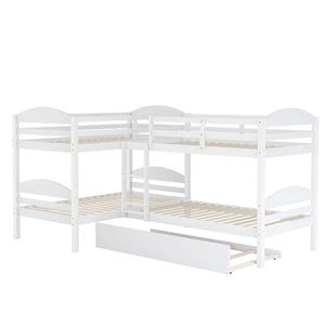 English Elm Twin L-shaped Mission Bunk with Trundle Sleeps Five Solid Pine Kids Room Bed LT000024AAK