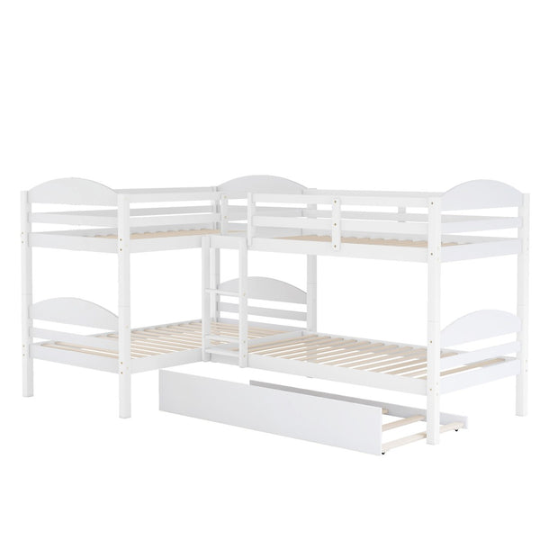 English Elm Twin L-shaped Mission Bunk with Trundle Sleeps Five Solid Pine Kids Room Bed LT000024AAK