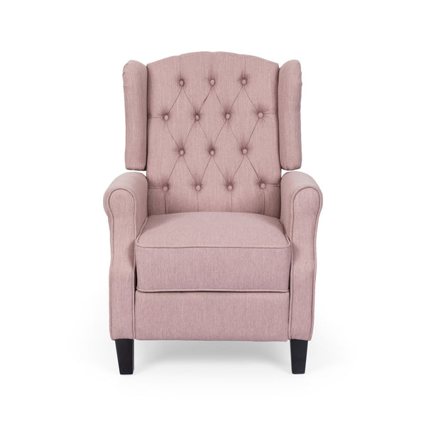 English Elm Christopher Knight Home® - 28" 28" Wide Manual Wing Chair Recliner Light Pink Fabric Push-Back Tufted Diamond Stitch Cozy Elegance 68629.00LBLSH
