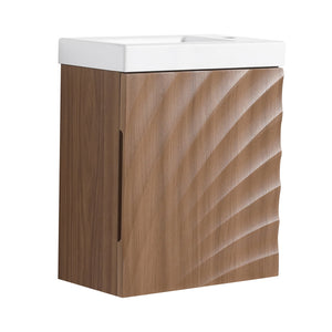 English Elm 18.5" Compact Wall-Mounted Bathroom Vanity With Stylish Resin Sink & Soft-Close Door, Walnut Finish W1972P362137