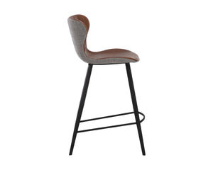 Sunpan Arabella Mid-Century Modern Bar Stool with Clamshell Tufting and Stylish Black Steel Legs Bravo Cognac / November Grey