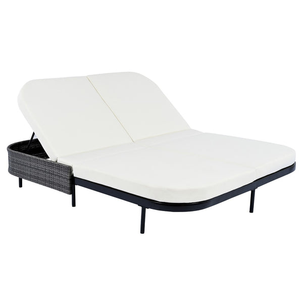 English Elm Trexm Outdoor Pe Rattan Daybed Dual Adjustable Backrest Iron Frame Poolside Lounger N715P250513B