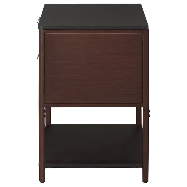 English Elm Tova Fluted 2-drawer Metal Frame Side Table with Open Shelf for Bedroom Living Room B062P451995