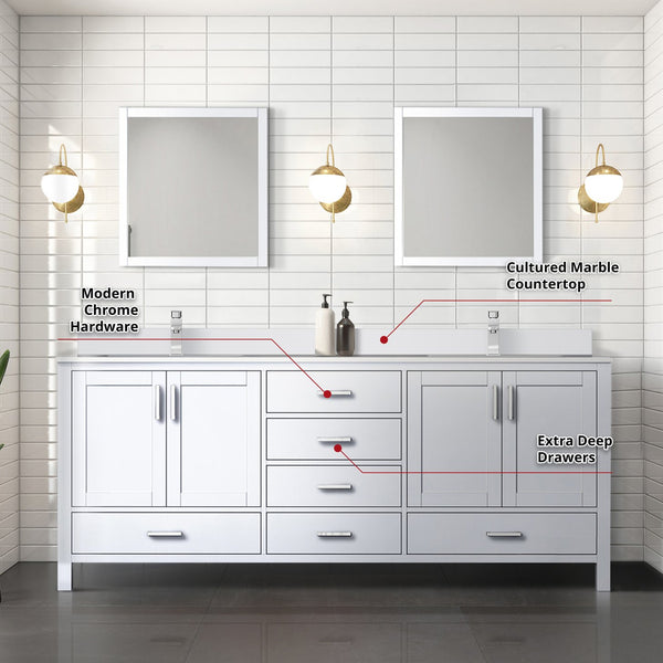 English Elm White Double Bath Vanity 80 in W x 22 in D with Cultured Marble Top, Chrome Faucet & 30 in Mirrors B2731S01109