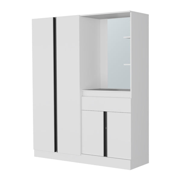 English Elm White Wardrobe With Integrated Vanity Mirror & Ample Storage For Stylish Bedroom Organization B062S01141-GIGA