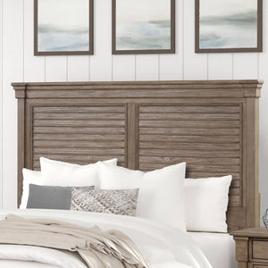 English Elm Transitional Eastern King Bed Shutter Panel Headboard Weathered Gray Elm Wood Frame B2741S00929