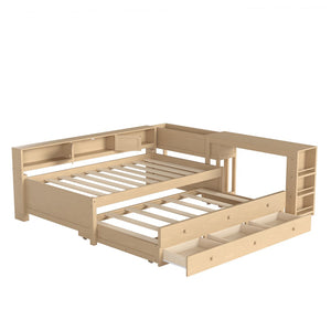 English Elm Twin Daybed Pine Frame with Trundle Desk Hutch Shelves and Storage for Kids Rooms Golden W1580S00460