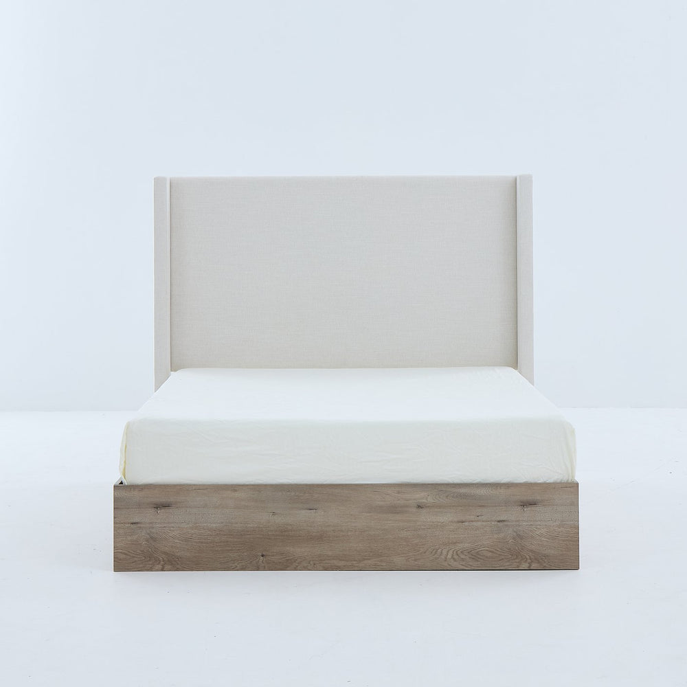 English Elm Shelton Upholstered Wingback Bed with 54" Textured Ivory Chenille Headboard, Rustic Modern Farmhouse Queen B083P321432