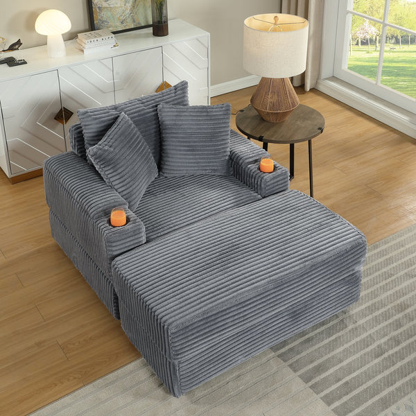 English Elm sofa Oversized Corduroy Deep-Seat Chaise with Ottoman and Lumbar Support — Plush, Sturdy Comfort Grey W1420S00009