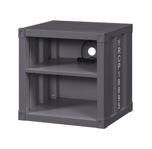English Elm Gunmetal Industrial Nightstand Dual Open Shelves Floor-Sit Iron Accent Table for Compact Spaces B062P189164