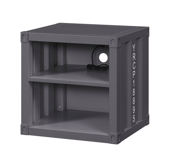 English Elm Gunmetal Industrial Nightstand Dual Open Shelves Floor-Sit Iron Accent Table for Compact Spaces B062P189164